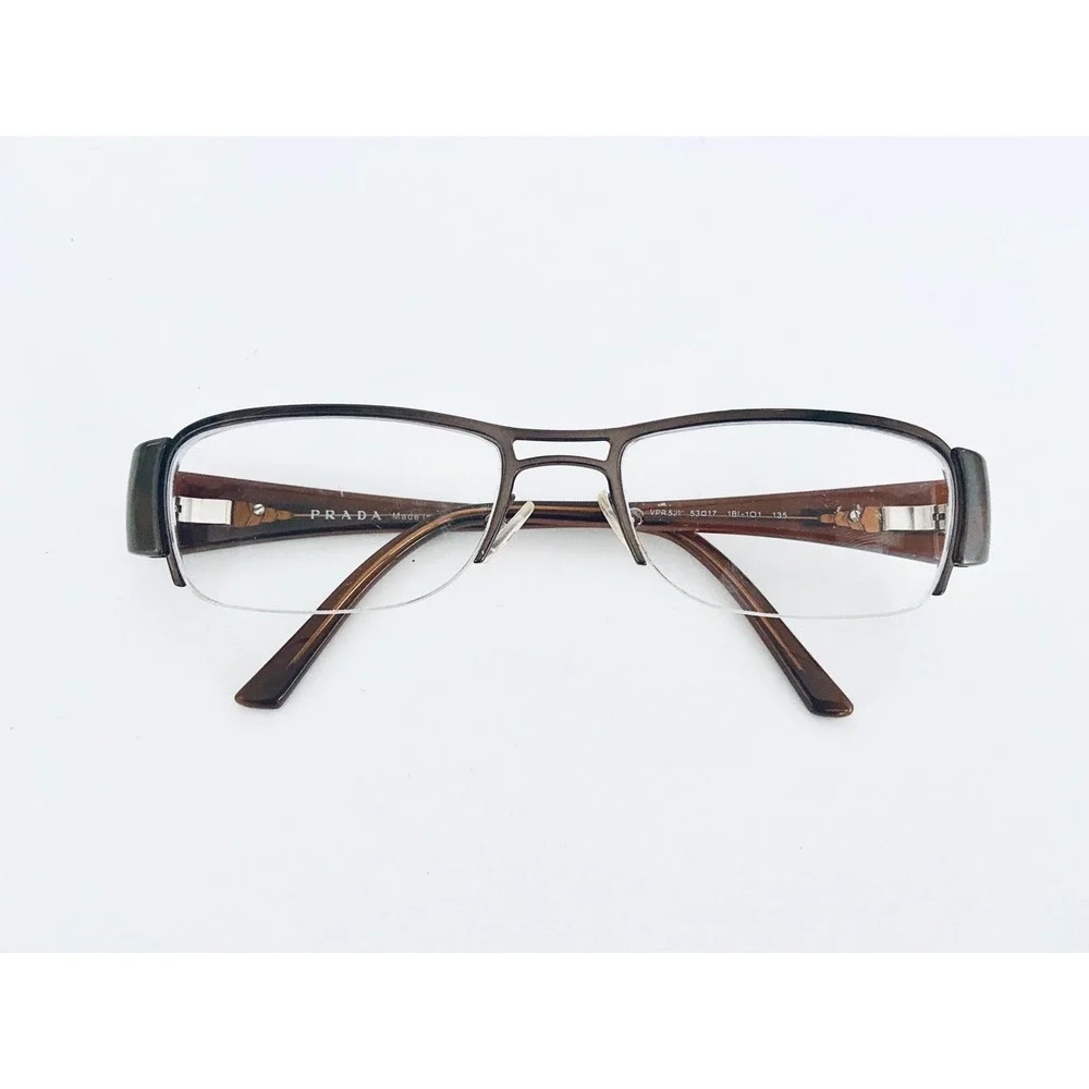 Prada Brown Metal Rectangular W Lucite Temples Glasses Italy VPR521 53 17 135